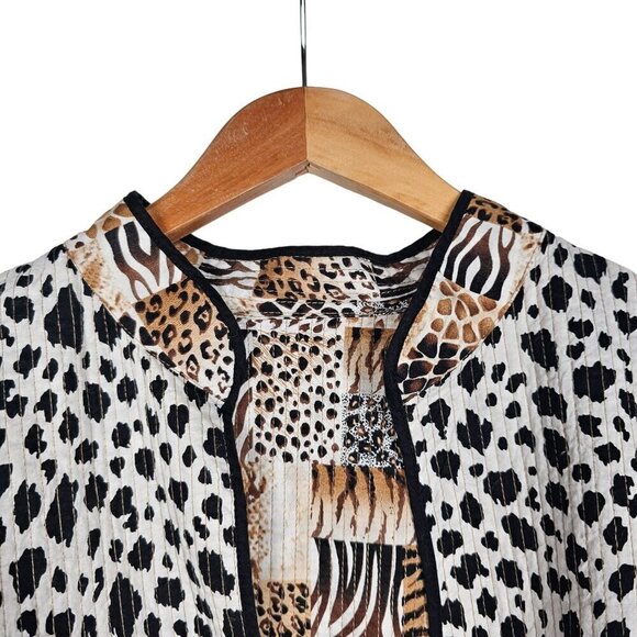 Reversible Quilted Animal Print Open Front Jacket Neutral Colors Women's Small/M - Picture 3 of 9